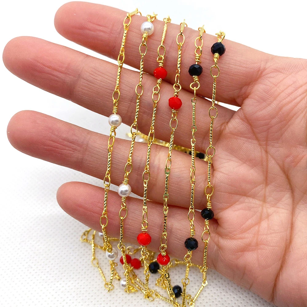 

Glass Crystal Handmade Chain Face Faceted Stone Rosary Copper Chain DIY Jewelry Making Pendant Necklace Bracelet Anklet 1m