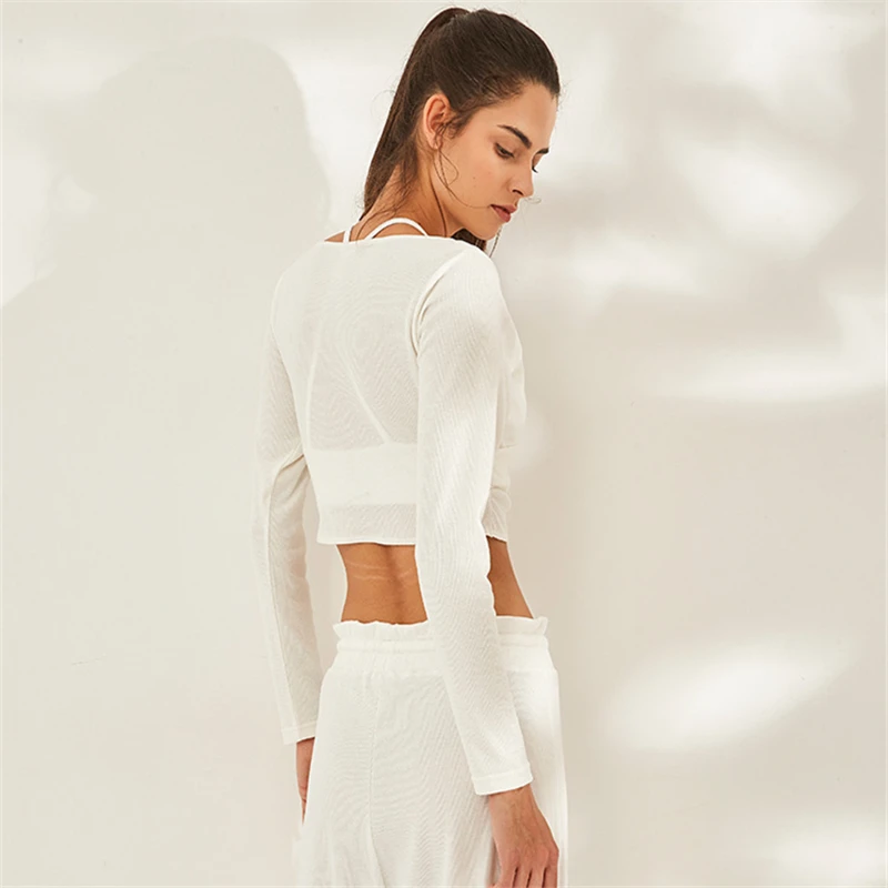 Спортивные рубашки для йоги короткий топ с длинным рукавом тренировок одежда