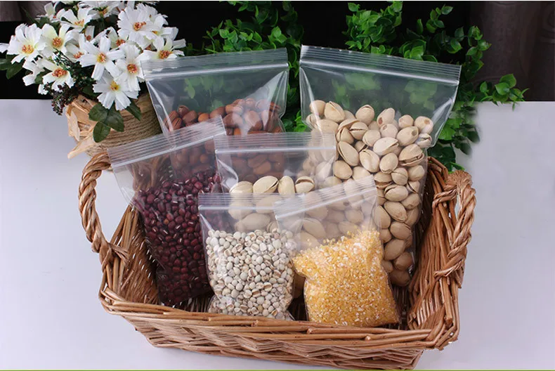 100 шт./лот, толщина 12 проводов, пакеты для пищевых продуктов различных размеров, прозрачные, Самоуплотняющиеся Пластиковые Упаковочные пакеты, полиэтиленовые пакеты на молнии