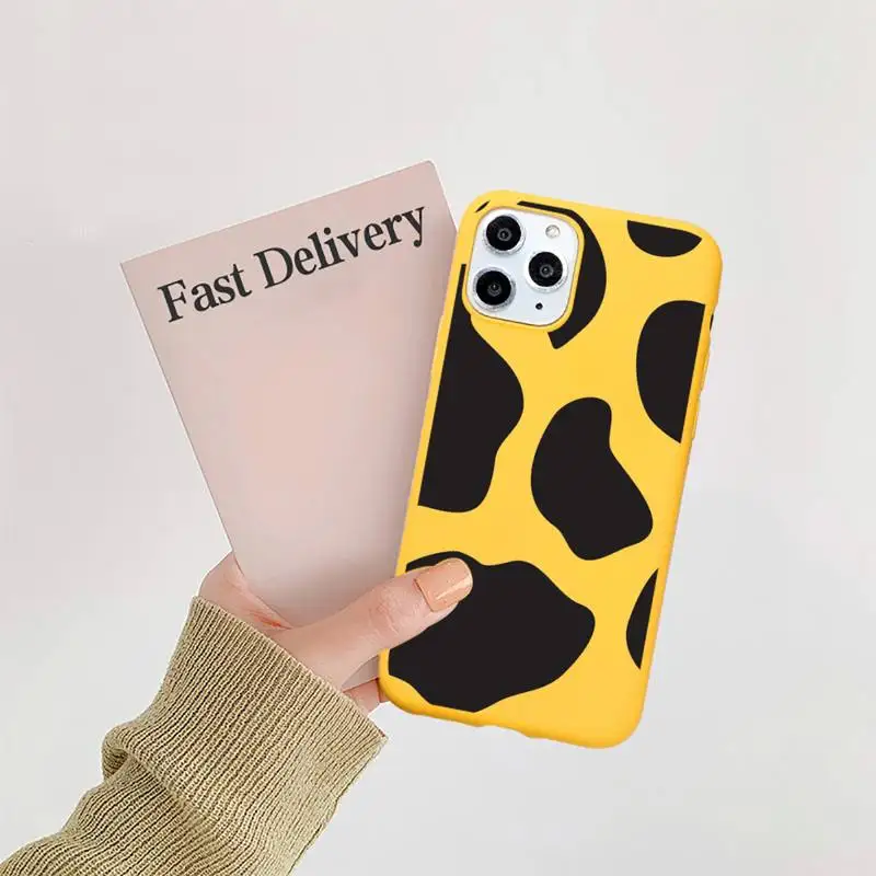 

New White Black Cow Phone Case Candy Color Yellow for iPhone 11 12 pro XS MAX 8 7 6 6S Plus X 5S SE 2020 XR