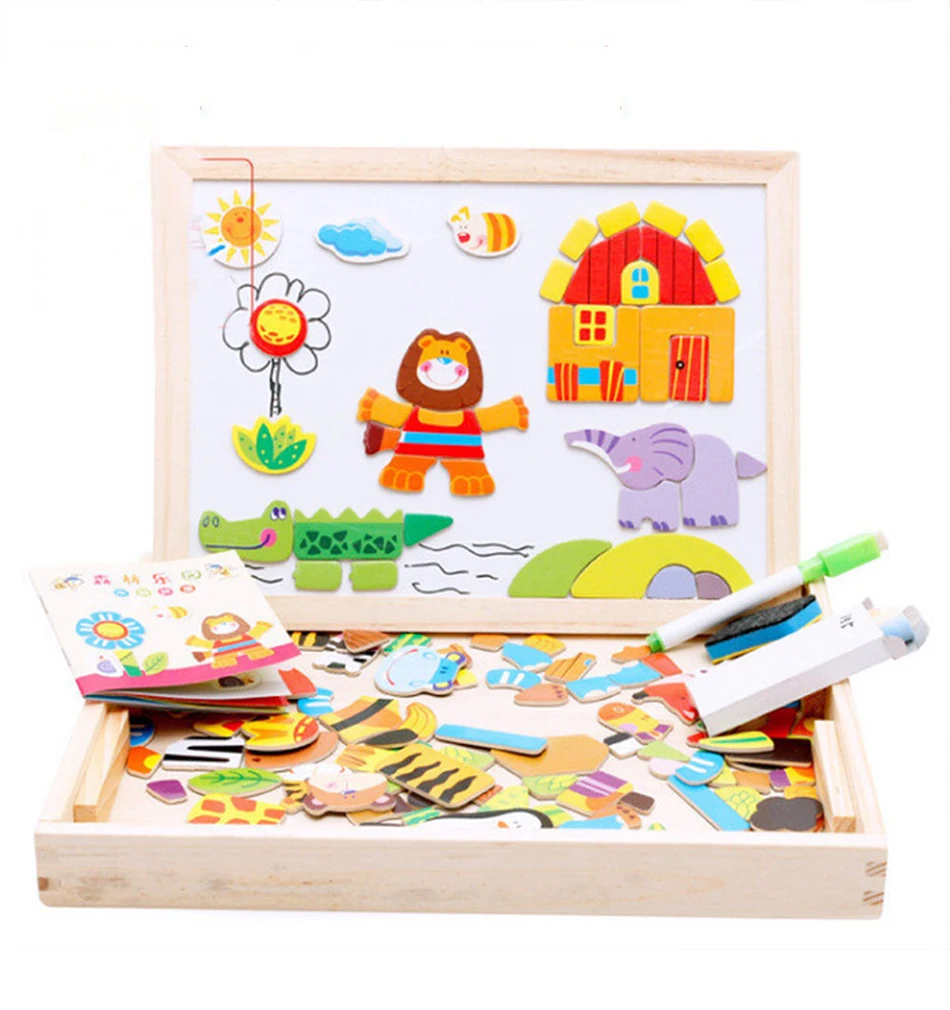 Child Animal Wooden Puzzles Kids Tangram Educational Gift Multifunctional Magnetic Puzzle Painting Board Toys Baby 3D Puzzle Toy