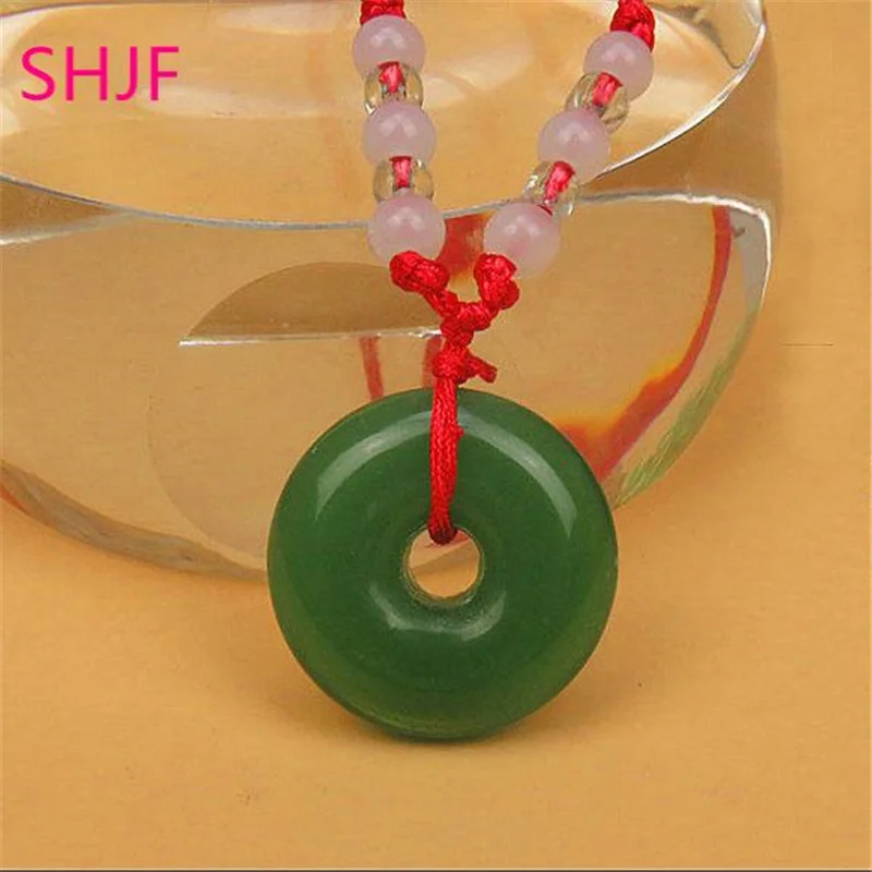 

SHJ Green Jade Chalcedony Pendant Necklace for Women Girl Peace Red Rope Chain Choker Charm Clavicle Jade Safe&Health Jewelry