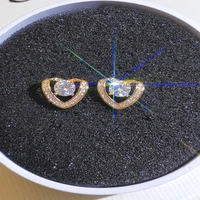 hollow out love heart crystal stud earrings for women geometric shiny aaa rhinestone zircon statement party wedding jewelry