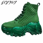 Женские ботильоны, кожаные дышащие ботинки с вырезами, повседневные женские ботинки с высоким верхом, женские ботинки на шнуровке с молнией и толстой подошвой