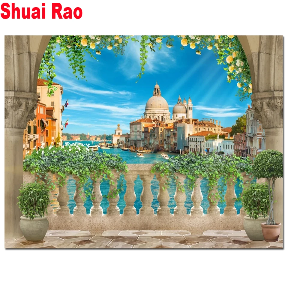 

vintage garden Diamond painting full square round 5d diy mosaic diamond picture diamond Embroidery Venice Water Town landscape,