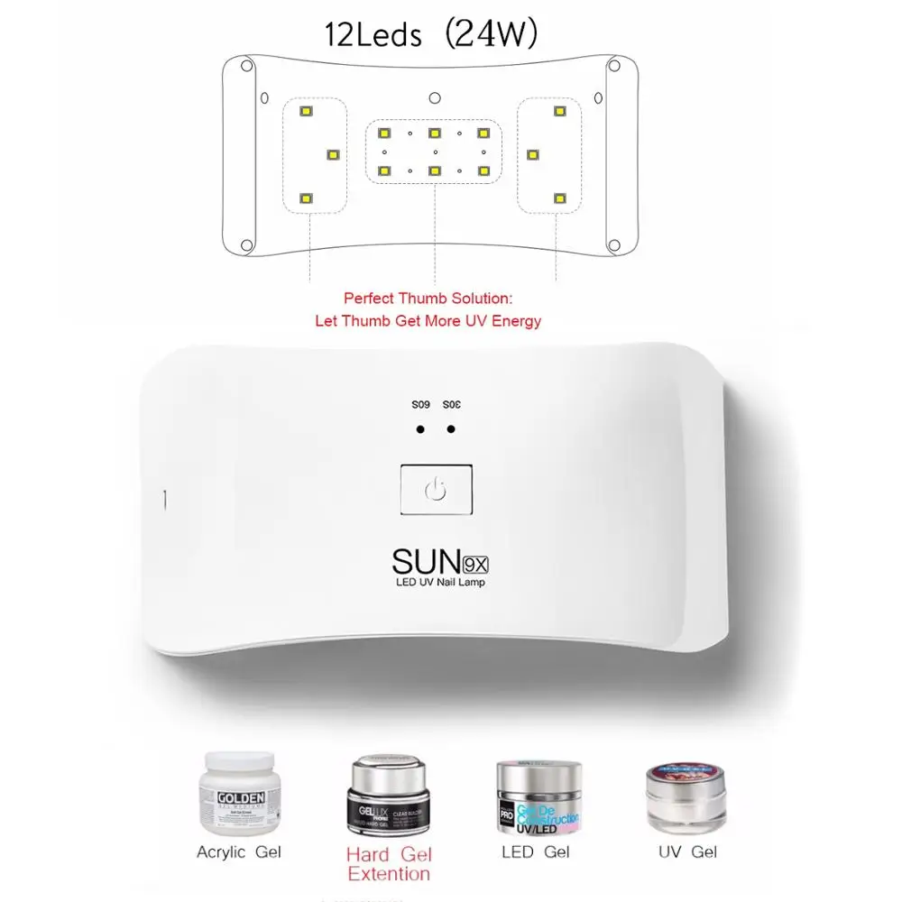 SUN9X Plus УФ-лампа USB портативная 24 Вт Сушилка для ногтей для отверждения всех Гель-лак солнце светодиодный УФ лампа синхронизации 30s 60s инструменты для маникюра