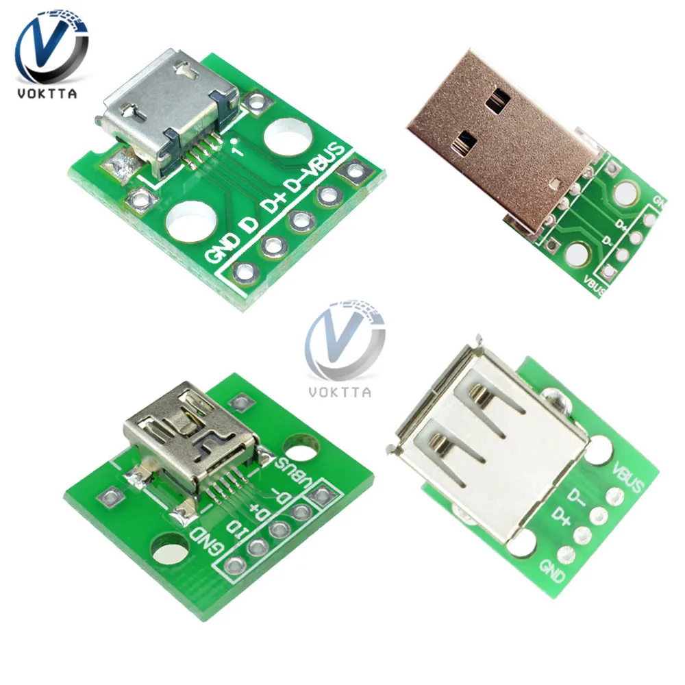 Микро мини usb разъем Usb 2 0 3 A гнездовой USB для 54 мм DIP PCB адаптер конвертер плата