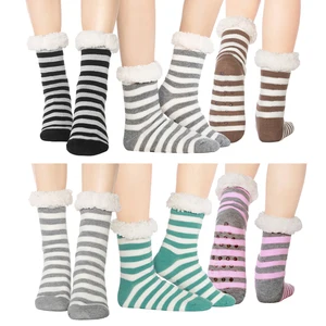 Женские носки FRALOSHA, зимние толстые нескользящие носки для пола в полоску, с рисунком трех пар