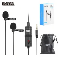 boya by m1dm microphone with 4m cable dual head lavalier lapel clip on for dslr canon nikon iphone camcorders recording pc