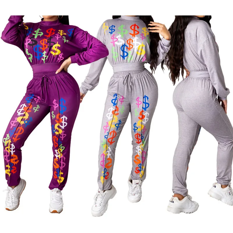 

Women's Two Piece Outfits Sweatsuit color printed T-shirt loose long sleeve Sports JoggersTracksuits Jumpsuit Pants Set 2020
