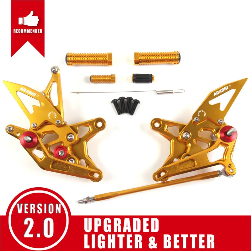 Gold Араши ниндзя ZX6R 09-14 подножки Rearset регулируемая подножка подножки для KAWASAKI ZX-6R ZX636 2009 2010 2011 2012 2013 - Цвет: Gold