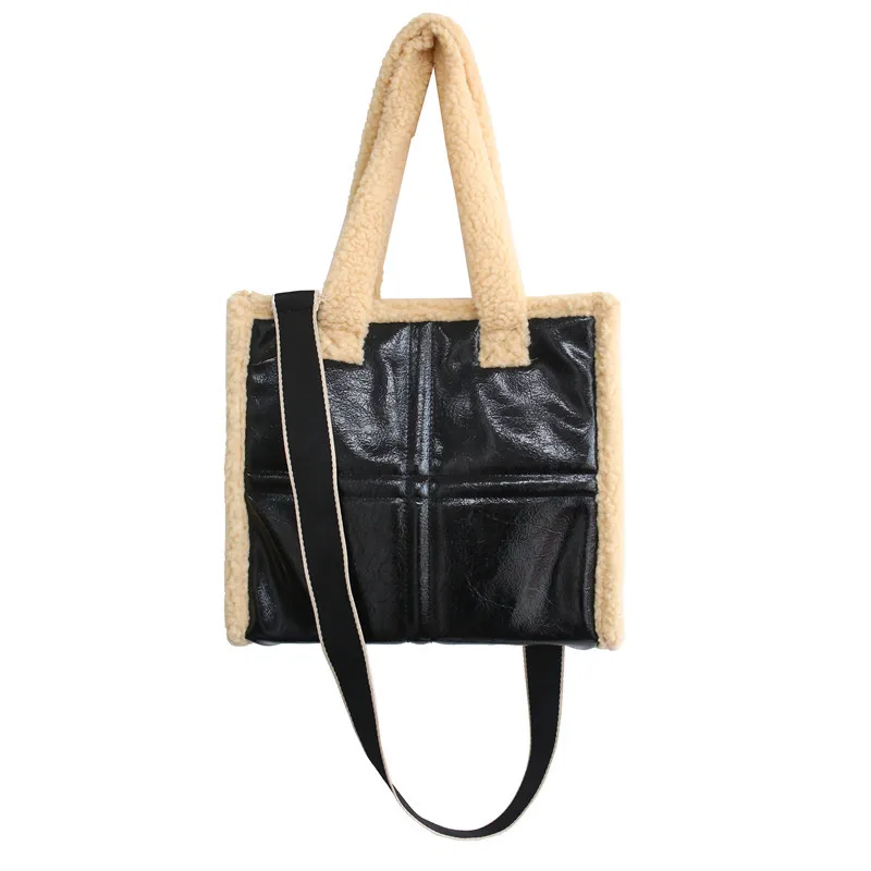 

Fashion Lambwool Bags Large Capacity Designer Handbags Luxury Faux Fur Leather Patchwork Shoulder Crossbody Bag Purses Tote 2021