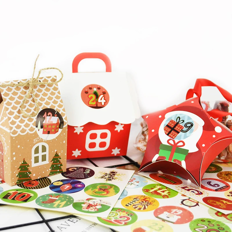 Счастливого Рождества Рождественский календарь количество стикеры DIY конфеты