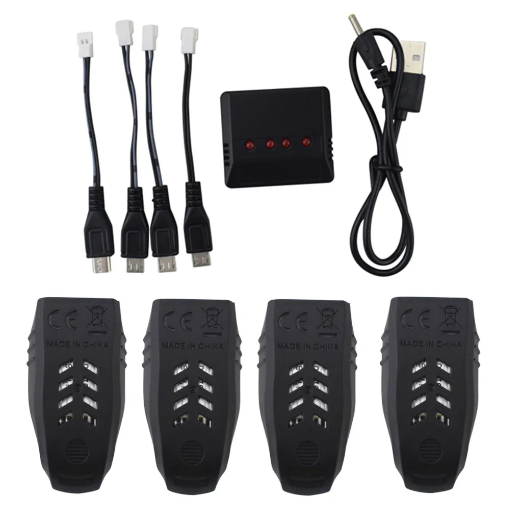

4PCS 3.7V 300mah lithium battery with 4 in 1 charger for HS330 small drone aerial photography four-axis RC aircraft battery
