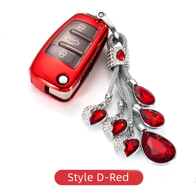 Style D-Red Автомобильный чехол для ключей, брелок для ауди Audi A1 S1 A3 8V 8P S3 Q3 Q7 TT, аксессуары для интерьера - Название цвета: Style D-Red