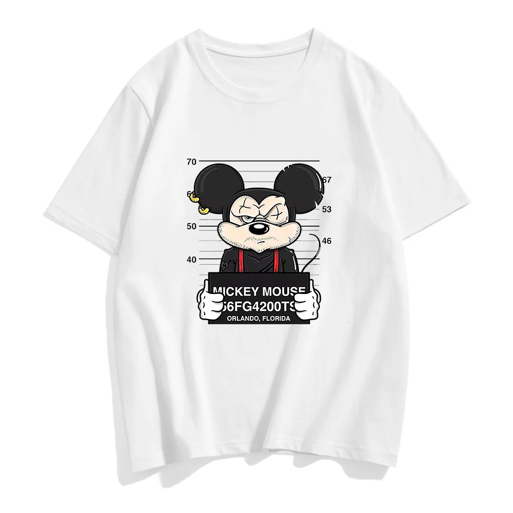 

Disney New Rebellious Funny Mickey T-shirt 2022 Summer Women's Fashion Cartoon Short Sleeve Couple Large T-shirt