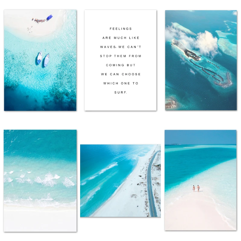 

Wall Art Canvas Painting Blue Beach Road Island Letter Blue Sky Nordic Posters and Prints Room Decor Pictures for Home Decore