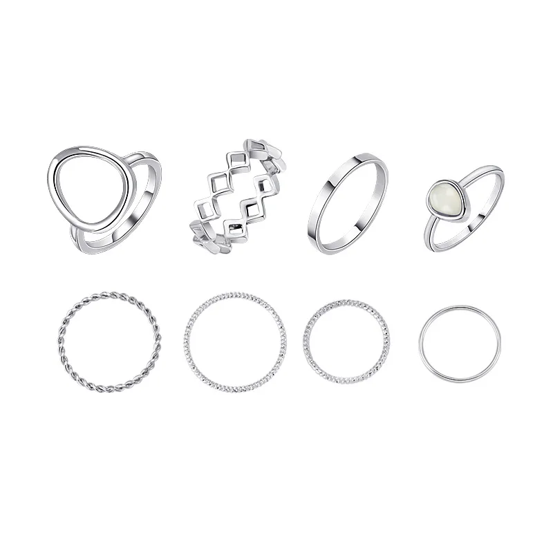 

LOVOACC Minimalist 8 Pieces/Set Metallic Twist Rings Set for Women Silver Color Geometric Thin Chain Rings Statement Jewelry