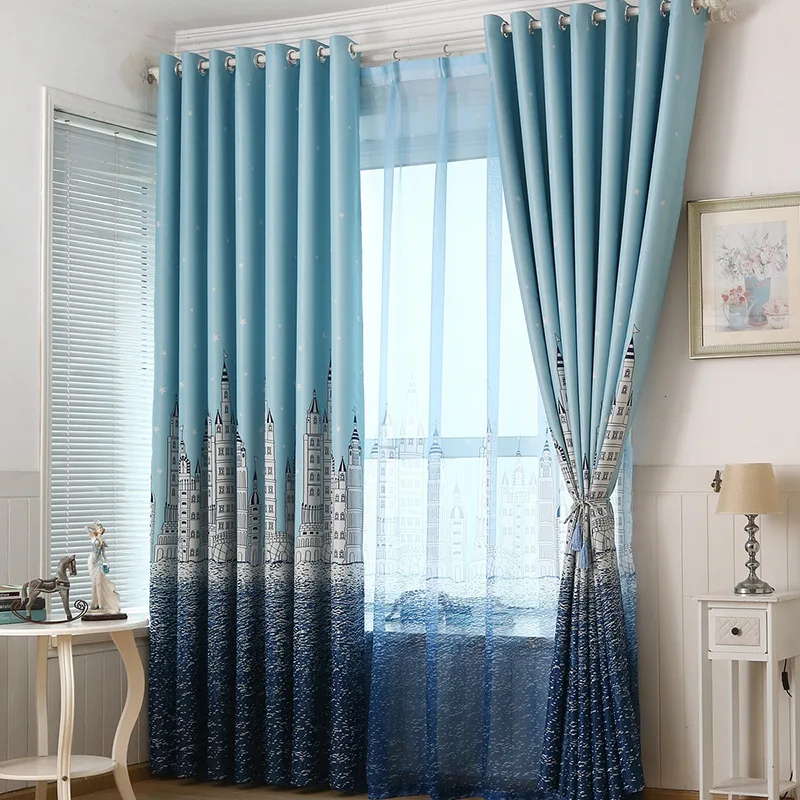 

Nordic Style Printing Curtains Blackout Cartoon Printing Curtains for Living Room Bedroom Bay Window Curtains Tulle Custom