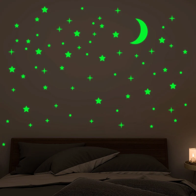 Светится в темноте виниловые Светящиеся Настенные наклейки звезда Луна DIY