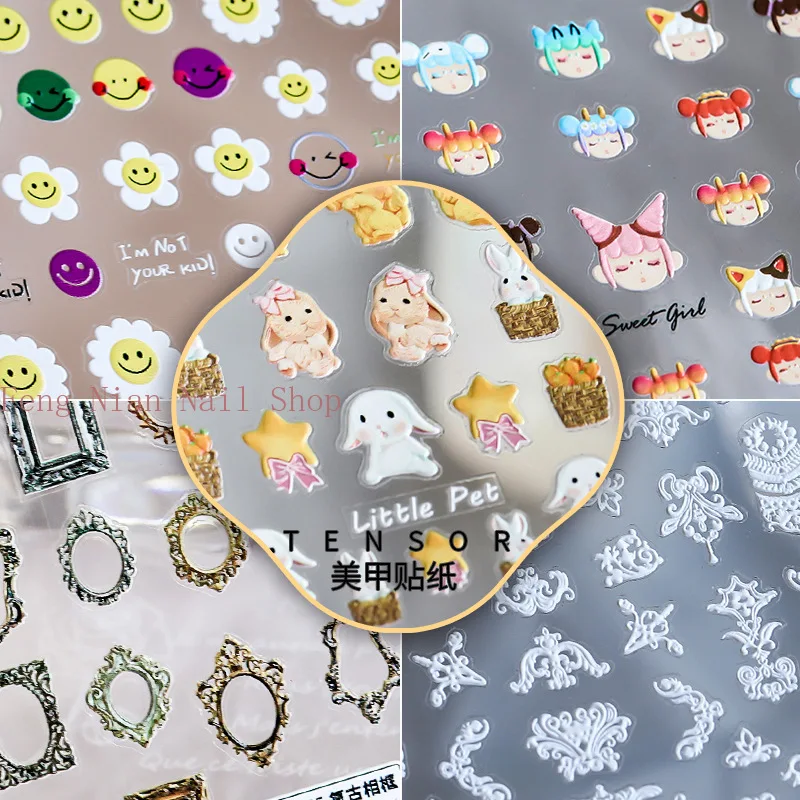 

New technology 5D three-dimensional embossed embossed adhesive nail stickers stickers Bohemian style nail art decorative decals