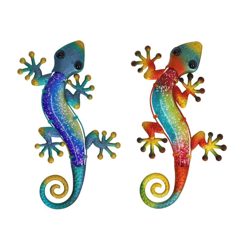 

Металлическая Настенная картина Gecko со стеклом для украшения дома и сада и миниатюрные статуи уличные украшения набор из 2 шт.