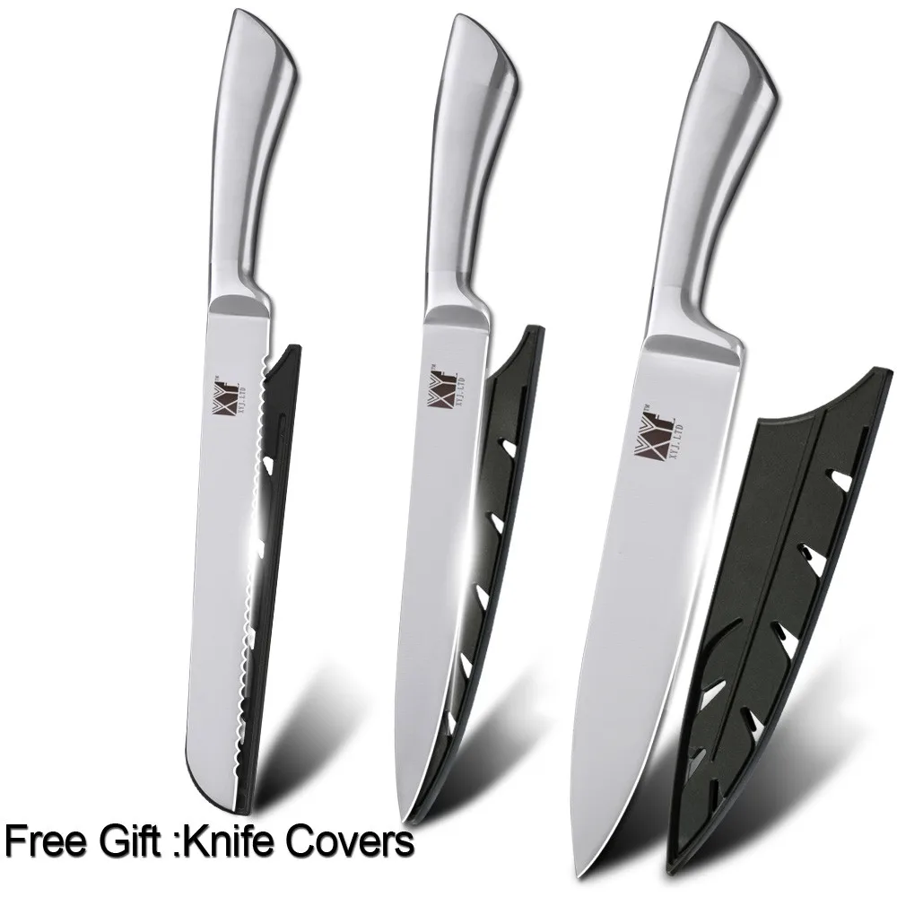 C.3 pcs set XYj 7cr17 набор кухонных ножей из нержавеющей стали, фруктовый нож Santoku, нож для нарезки хлеба, нож для приготовления пищи, цельные ножи - Цвет: C.3 pcs set
