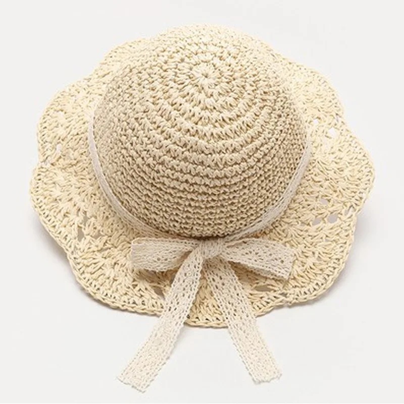 

Summer Children's Straw Hats Baby Girls Breathable Lace Cap Bow Beach Sun Hat Wide Brim Kids Princess Travel Sunshade Hat