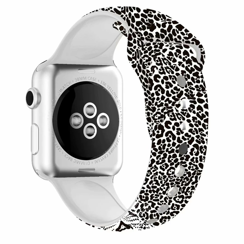 Black white Leopard Apple watch Band цветочный Леопардовый силиконовый Печатный сменный ремешок браслет для iwatch 1 2 3 4 четыре стиля - Цвет ремешка: Black white Leopard