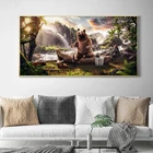 Животное пейзаж настенная живопись Медведь Рыбалка холст живопись художник домашняя печать плакат Современная Гостиная украшения картины
