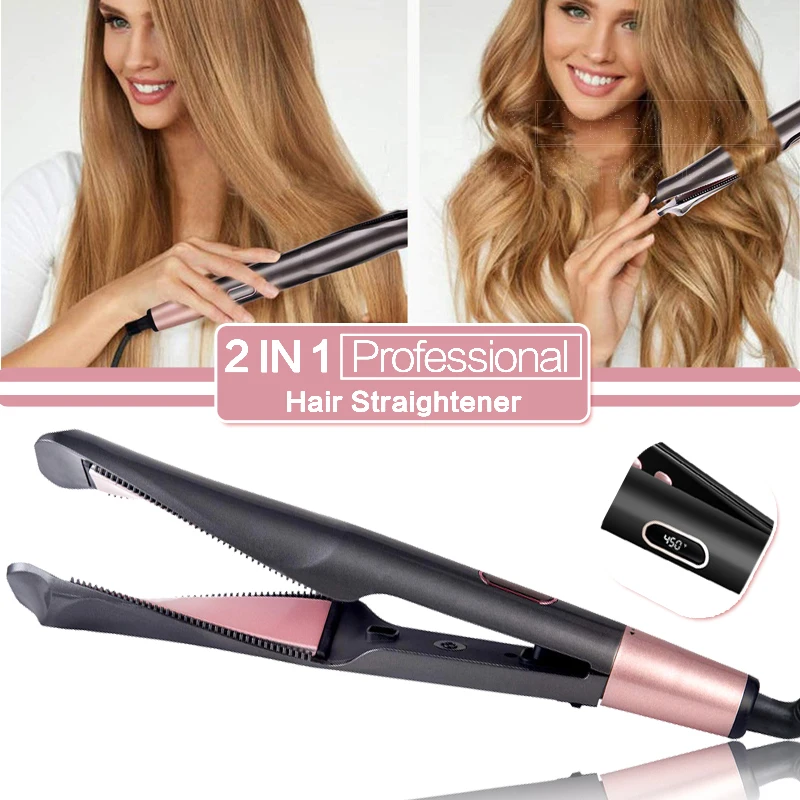

Ceramic Flat Iron Straightening Curling 2 In 1 Professional Hair Straightener Curler Electric Beauty Styling Tool For All Hair