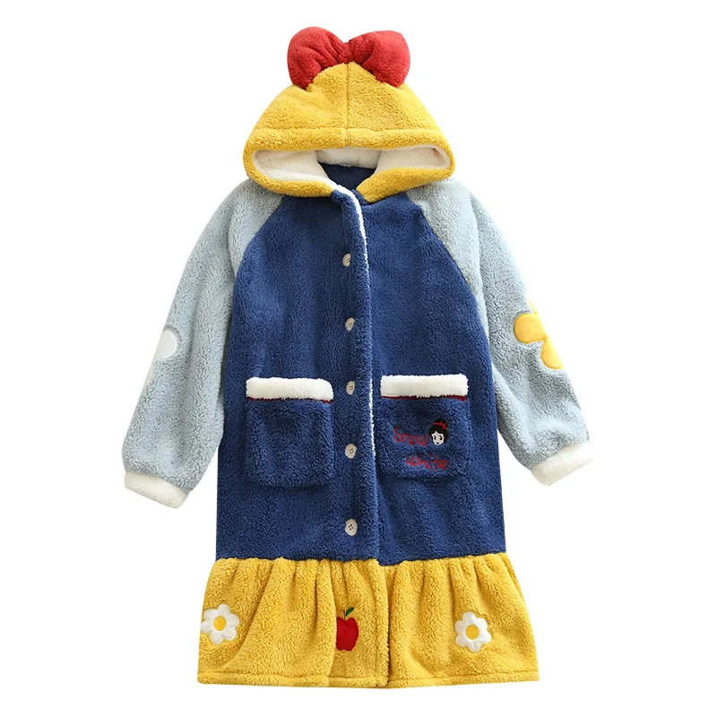 

Princess Homewear Kimono Robe Coral Fleece Nightwear Bathrobe Gown Women Sleepwear Intimate Lingerie Winter New Home Clothing