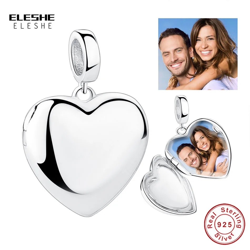 ELESHE на заказ фото 925 пробы Серебряный Шарм бисера Fit Pandora браслет ожерелье DIY сердце кулон персонализированные ювелирные изделия подарок