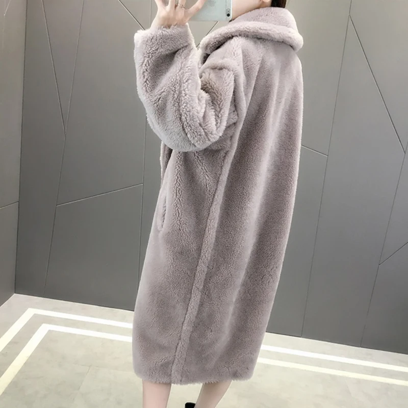 Winter Coat Women 2019 Slim Casual Elegant Spliced Medium Long Outwear Female Vintage Warm Thick Lamb Faux Fur Plush -85 | Женская