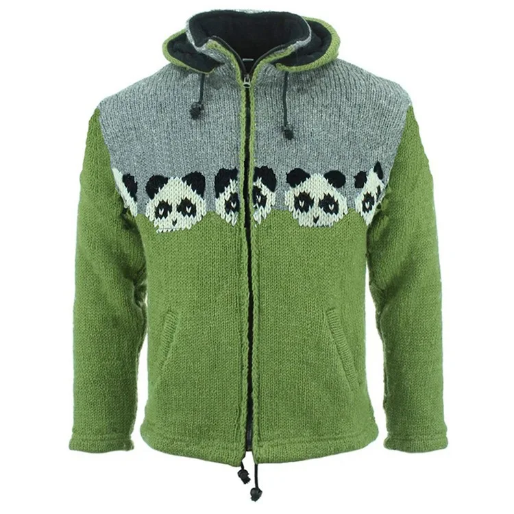 

New Separate Station Men's Autumn And Winter Splicing Zipper Cardigan Sweater Long Sleeve Hood Jacquard Sweater Jacket