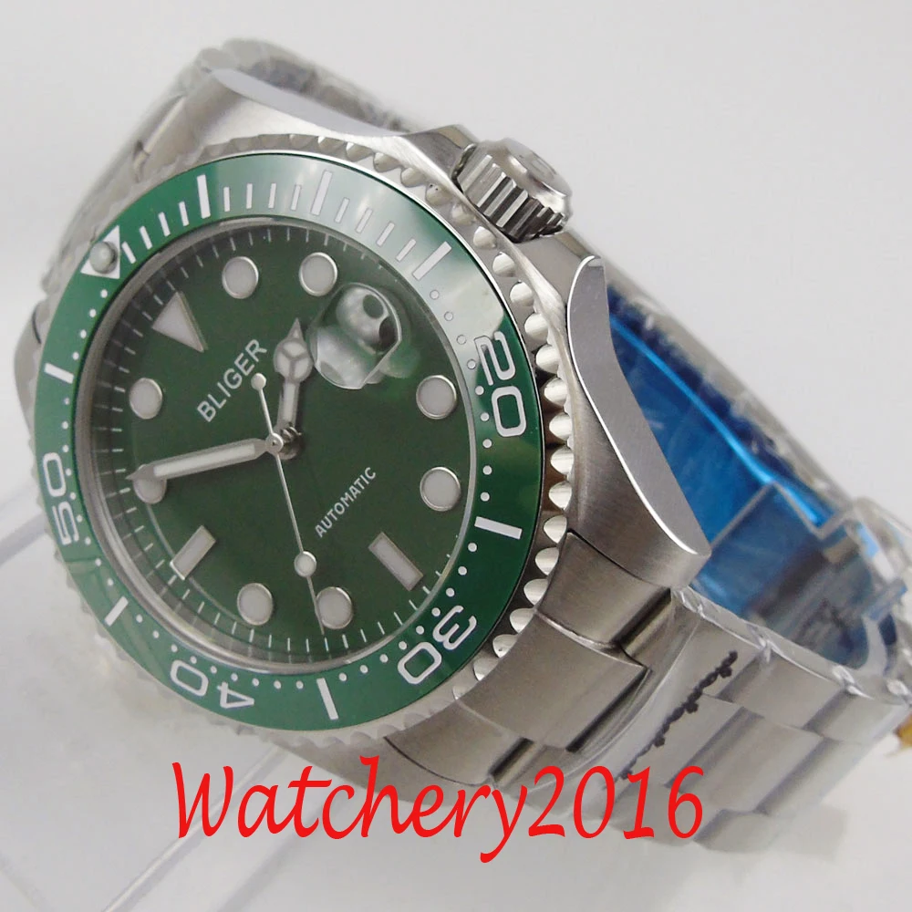 

BLIGER Green Dial Sapphire Date Luminous Miyota Automatic movement Men's Watches