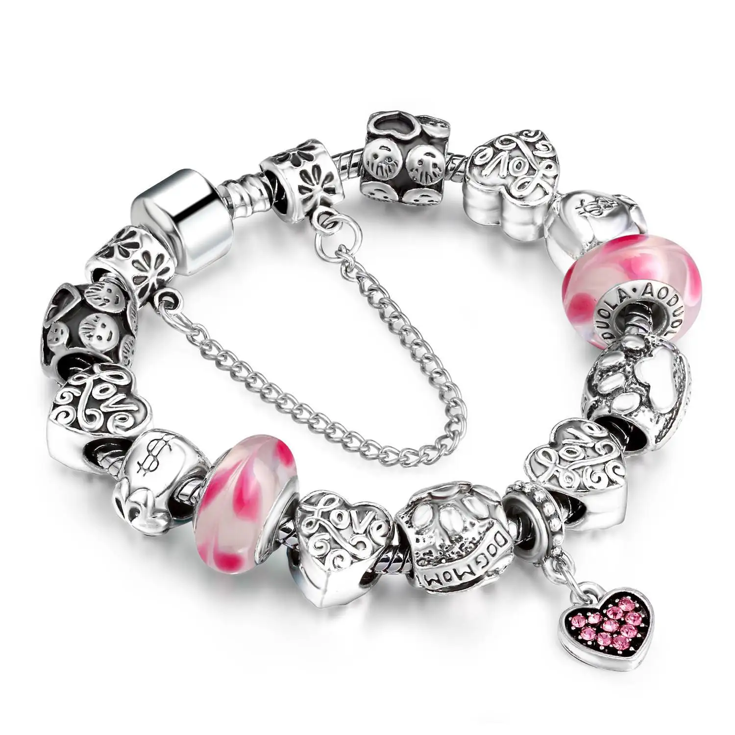 

Aeteey Ladies Crystal Charm Silver Bracelet and Bangle Murano Bead Silver Plated Bracelet Femme S925 Jewelry Bracelet for Women