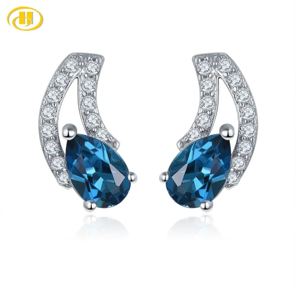 Hutang Garnet женские серьги-гвоздики натуральный рубин Твердые стерлингового серебра 925 пробы изящные элегантные классические ювелирные изделия Новое поступление - Цвет камня: London Blue Topaz