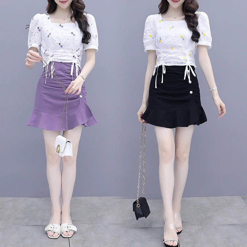 

New Purple Suit Western Style Fashion Leisure Shirt Blouse Top Short Skirt Two-Piece Outfit Vestido Lady Set