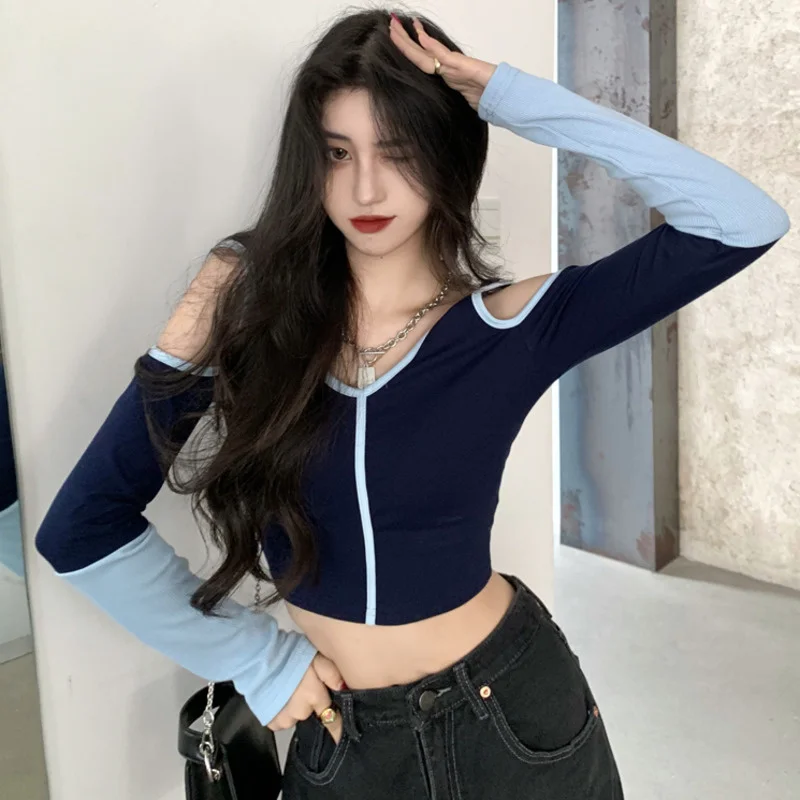 Весенний пикантный женский укороченный топ в Корейском стиле с вырезами и