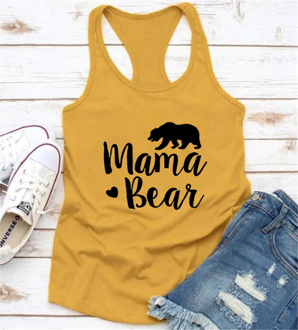 Женский топ с надписью Mama Bear без рукавов круглым вырезом и принтом в виде милого