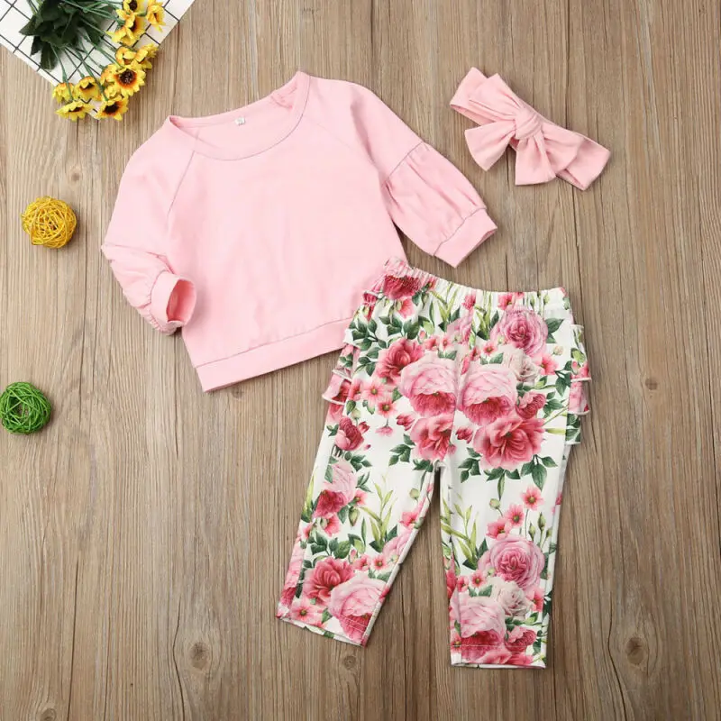 Осенняя одежда Одежда для маленьких девочек зимняя футболка с цветочным