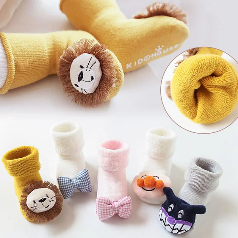 

0-6-12month Baby Socks Thicken Cartoon Lion Rubber Anti Slip Foor Cotton Lion Doll Socks Baby Girls Boys Socks Soft Cute Boots