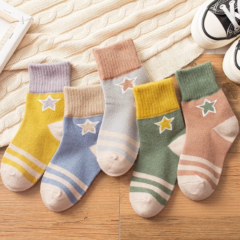 5 парт/Лот зимние осенние плотные детские носки со звездами для мальчиков и