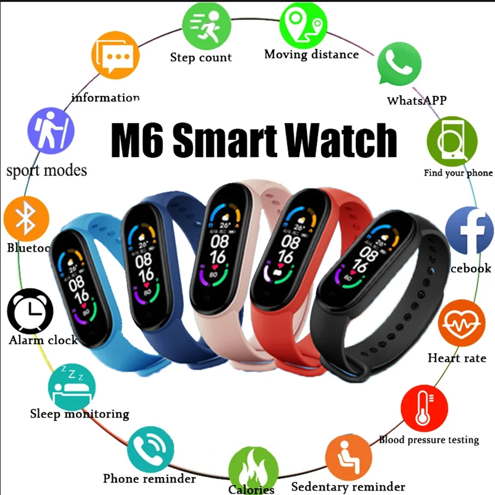

Смарт-браслет M6 для мужчин и женщин, спортивный фитнес-трекер, пульсометр, тонометр, Смарт-часы для Xiaomi, iOS