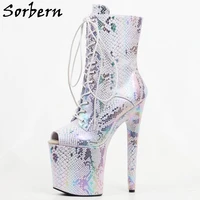 sorbern holo snake boots women open toe stripper heels lace up 8 inch heels stripper shoes ankle high platforms goth