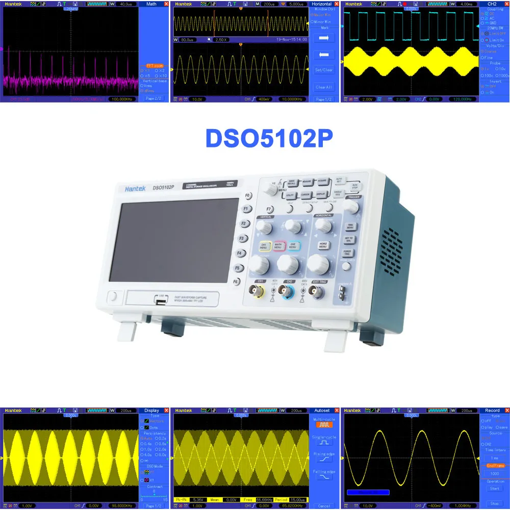 Цифровой осциллограф KKMOON DSO5102P портативный 100 МГц 2 канала длина записи 1 Гвыб/с 40K
