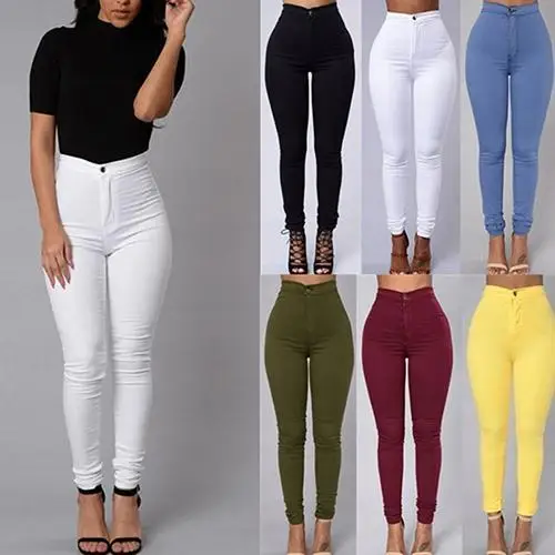 

Solid color Candy colors Women Pencil Stretch Casual Denim Skinny Jeans Pants High Waist Trousers Jeans Pants