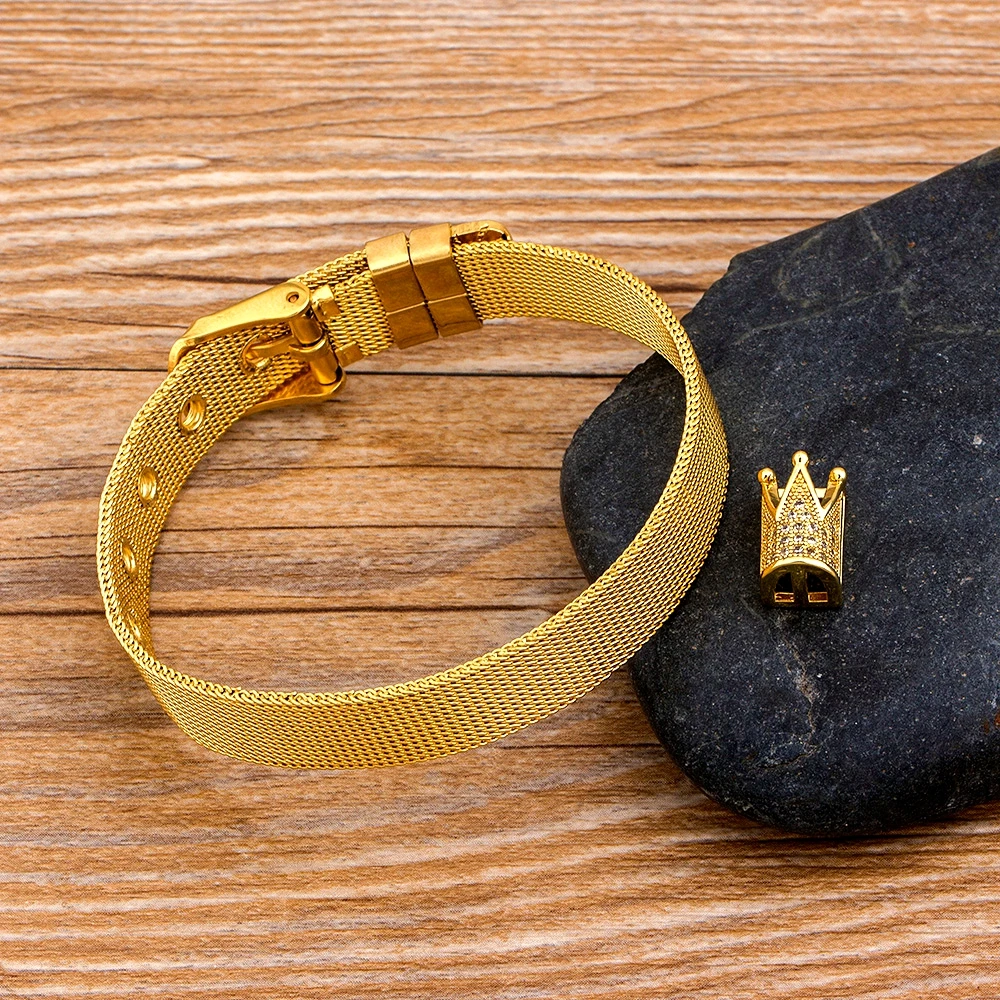 Браслет Регулируемый из нержавеющей стали с фианитами широкий пояс для женских