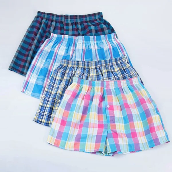 Random color 4PCS 1 шт./4 шт., хлопковые мужские шорты, клетчатые боксеры, дышащие трусы, свободные летние мужские шорты, большие размеры для мужчин - Цвет: Random color 4PCS